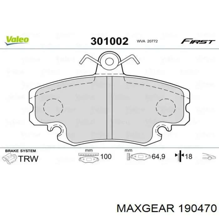 Передние тормозные колодки 190470 Maxgear