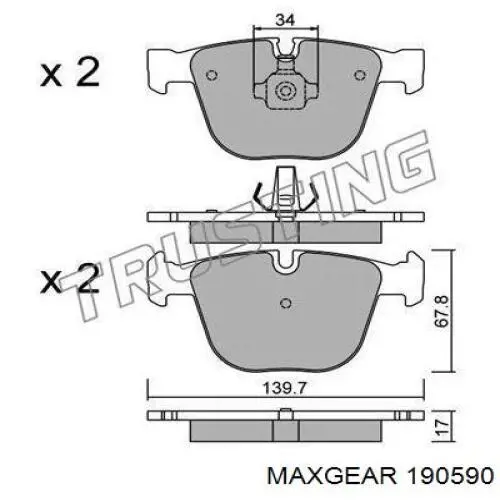 190590 Maxgear Колодки тормозные дисковые комплект