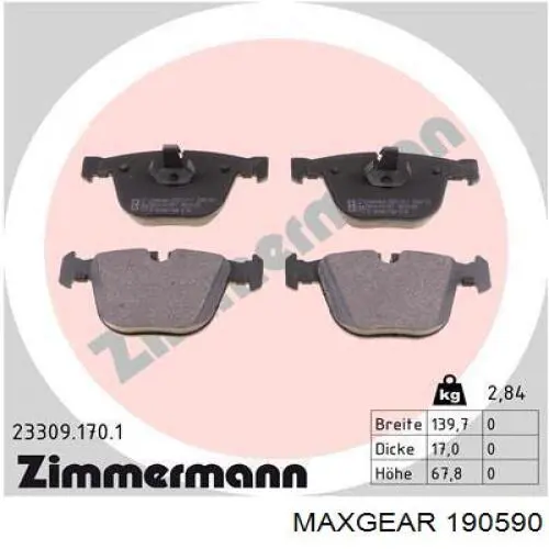 Купить 190590 Maxgear Колодки тормозные задние, дисковые