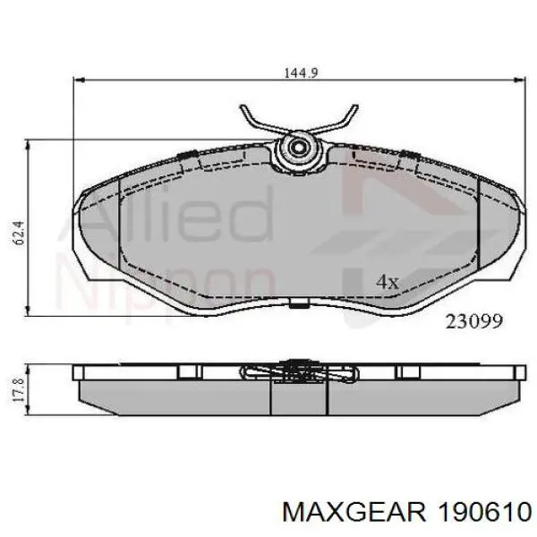 Передние тормозные колодки 190610 Maxgear