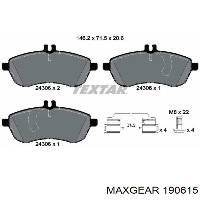 Передние тормозные колодки 190615 Maxgear