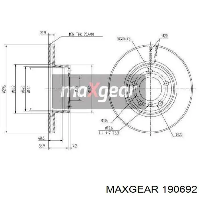 Передние тормозные диски 190692 Maxgear