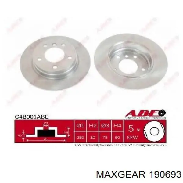 Купить 190693 Maxgear Диск тормозной задний