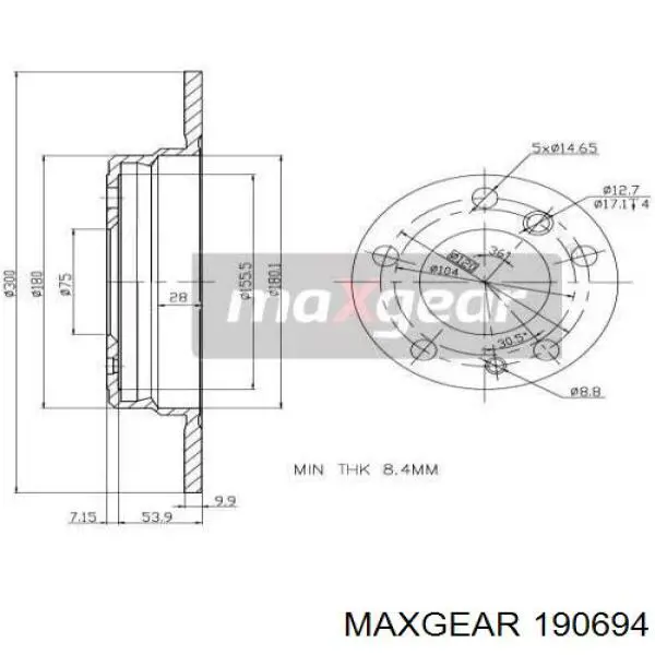 Задний тормозной диск Maxgear 190694 цена, от 36.48 USD