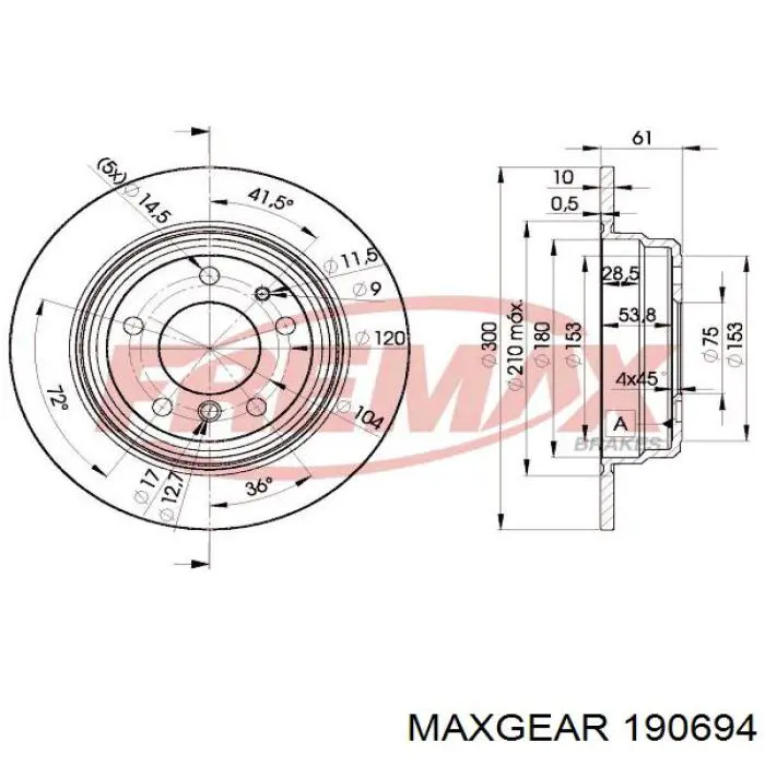 Задний тормозной диск Maxgear 190694 цена, от 36.48 USD
