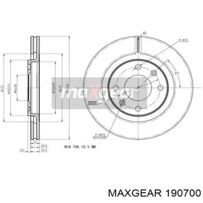 Передние тормозные диски 190700 Maxgear