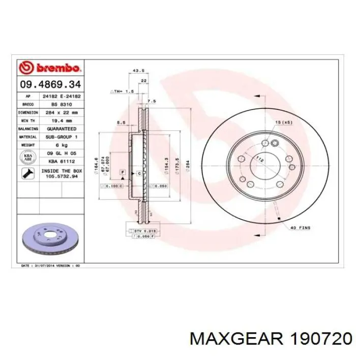 Купить 190720 Maxgear Ротор тормозной