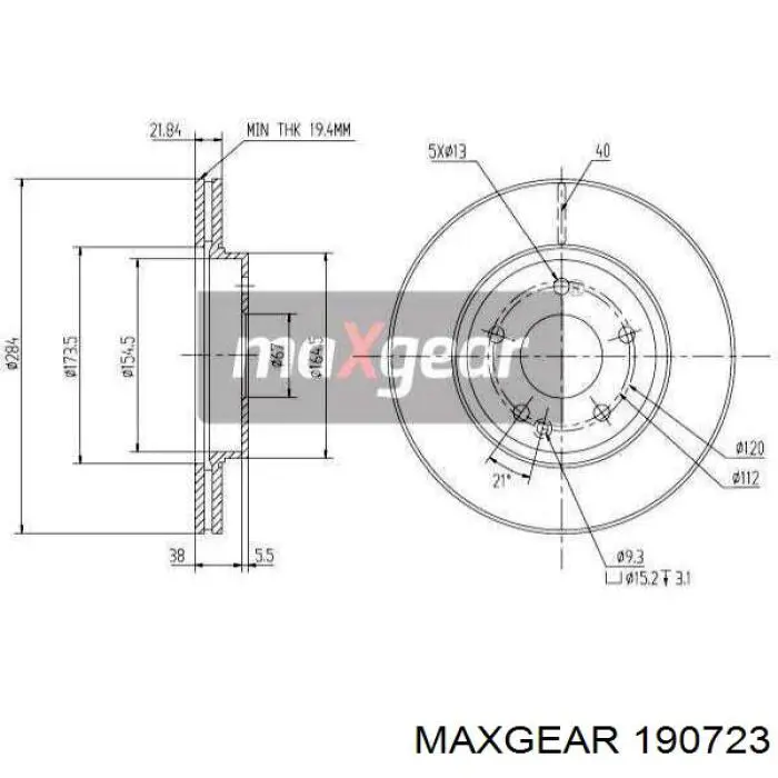 19-0723 Maxgear диск тормозной передний