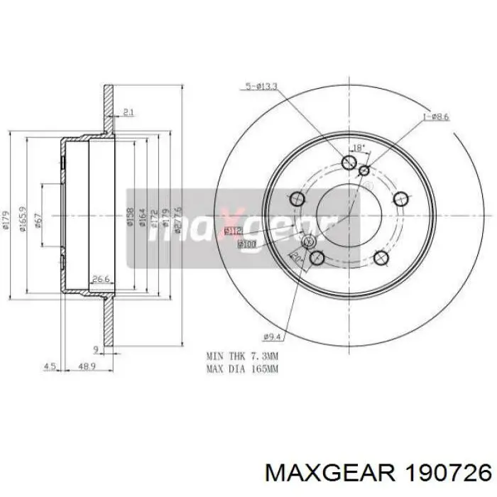 19-0726 Maxgear диск тормозной задний