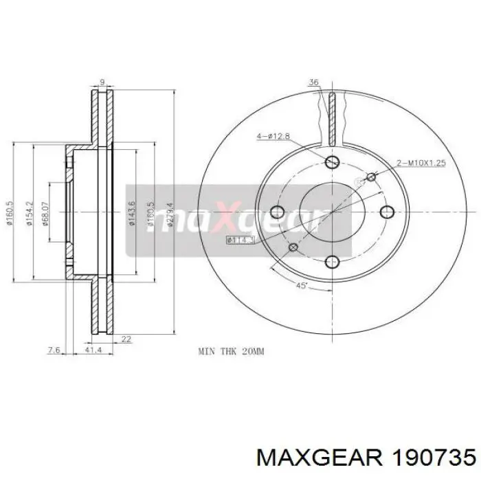 19-0735 Maxgear диск тормозной передний