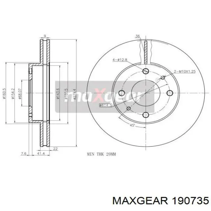 Передние тормозные диски 190735 Maxgear