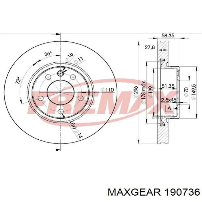 Купить 190736 Maxgear Ротор тормозной