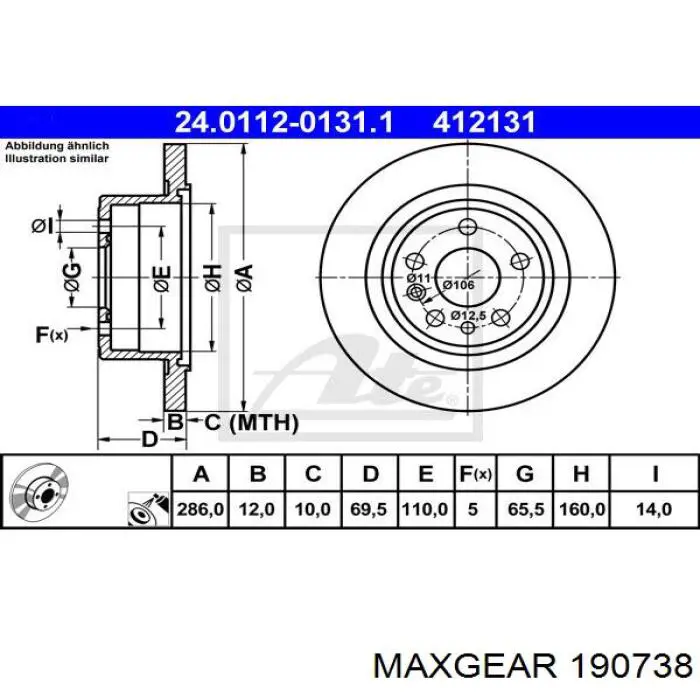 190738 Maxgear Дисковый тормоз