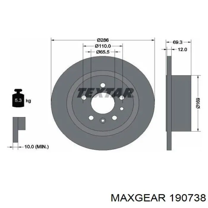 Купить 190738 Maxgear Диск тормозной задний