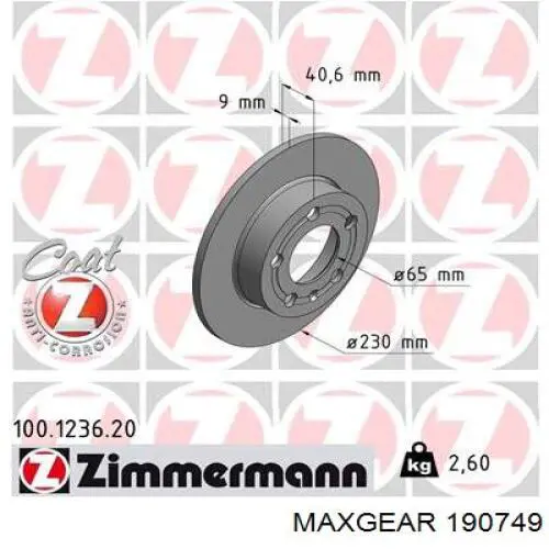 Тормозные диски 190749 Maxgear