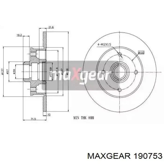 Задний тормозной диск Maxgear 190753 цена, от 26.35 USD