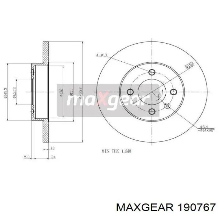 Передние тормозные диски 190767 Maxgear