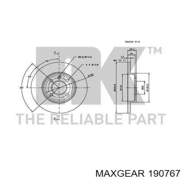 Передние тормозные диски 190767 Maxgear