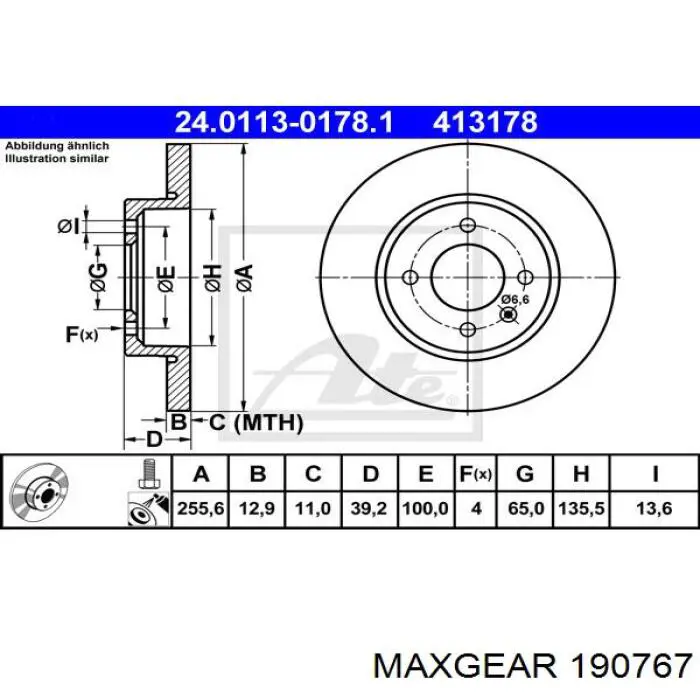 Передние тормозные диски 190767 Maxgear