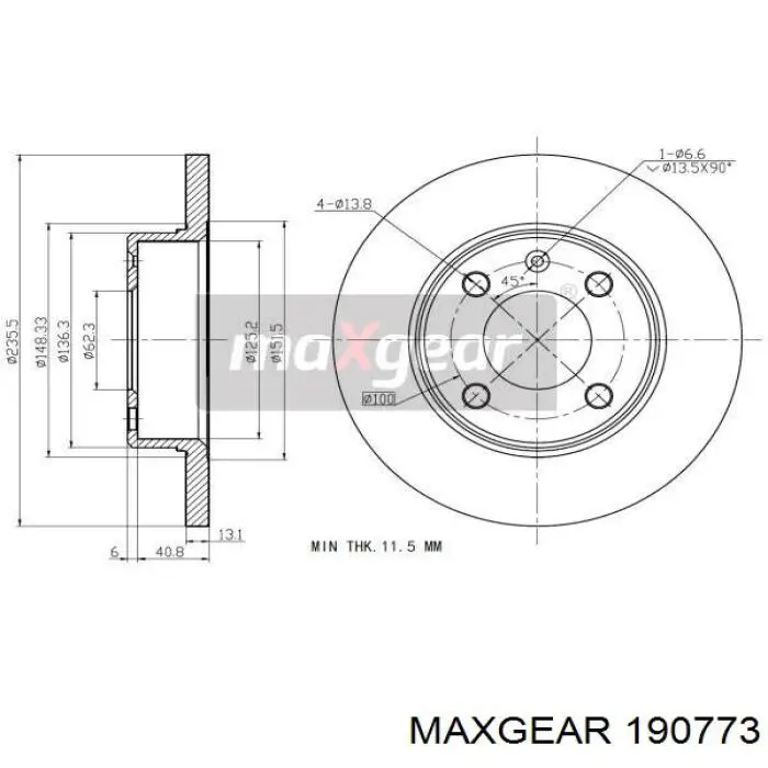 19-0773 Maxgear диск тормозной передний