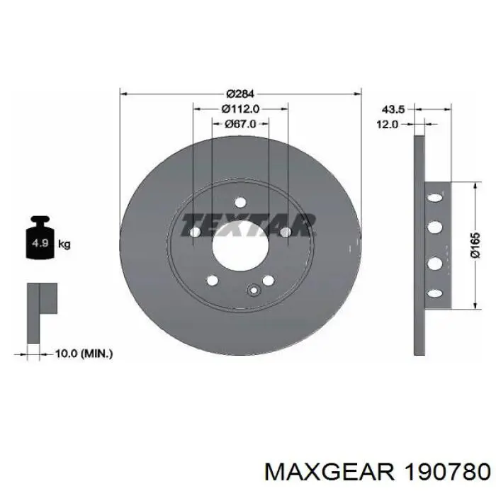 Передний тормозной диск Maxgear 190780