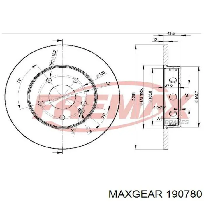 Передние тормозные диски 190780 Maxgear