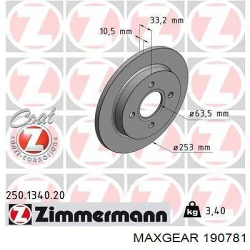 19-0781 Maxgear диск тормозной задний