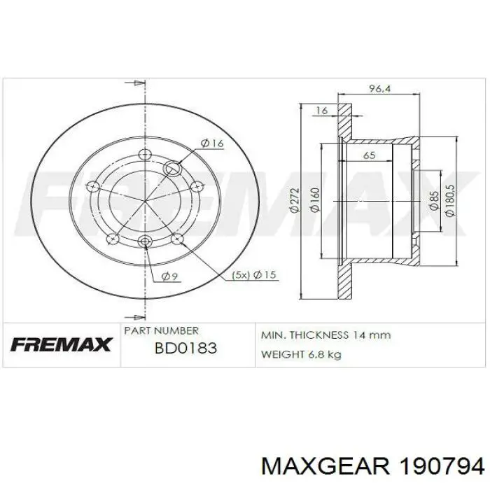 Тормозные диски 190794 Maxgear