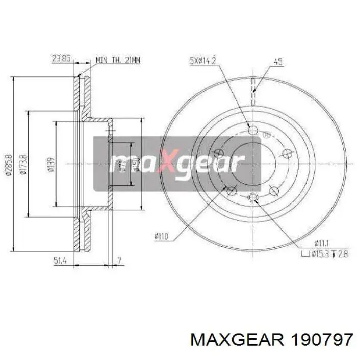 Передние тормозные диски 190797 Maxgear