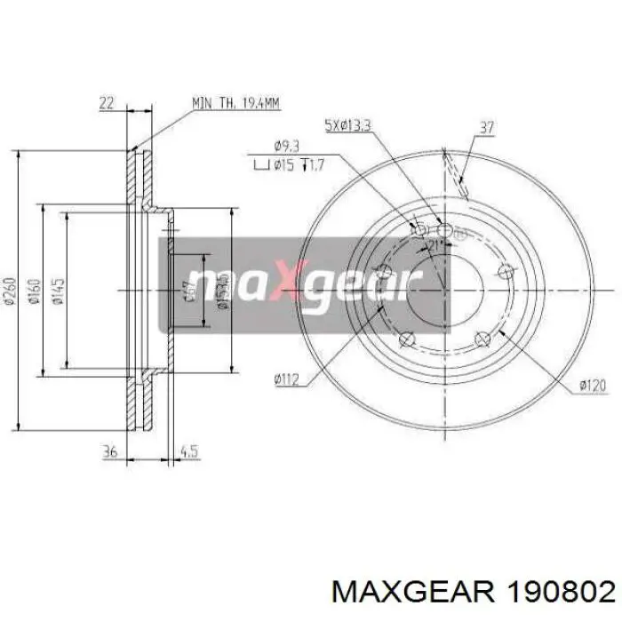 Передние тормозные диски 190802 Maxgear