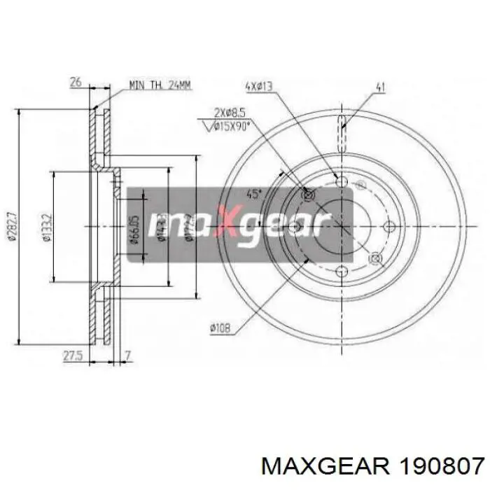 Тормоз дисковый передний Maxgear 190807 цена, от 31.67 USD