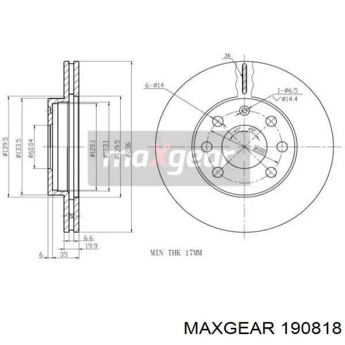 Тормоз дисковый передний Maxgear 190818 цена, от 21.20 USD