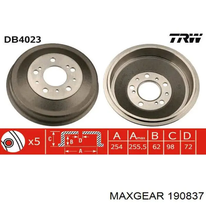 Тормозной барабан 190837 Maxgear
