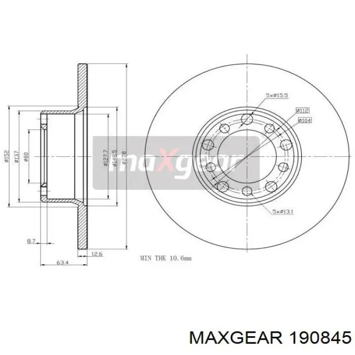 Передние тормозные диски 190845 Maxgear