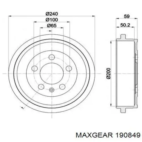 190849 Maxgear Тормозной барабан