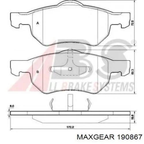 Передние тормозные колодки 190867 Maxgear