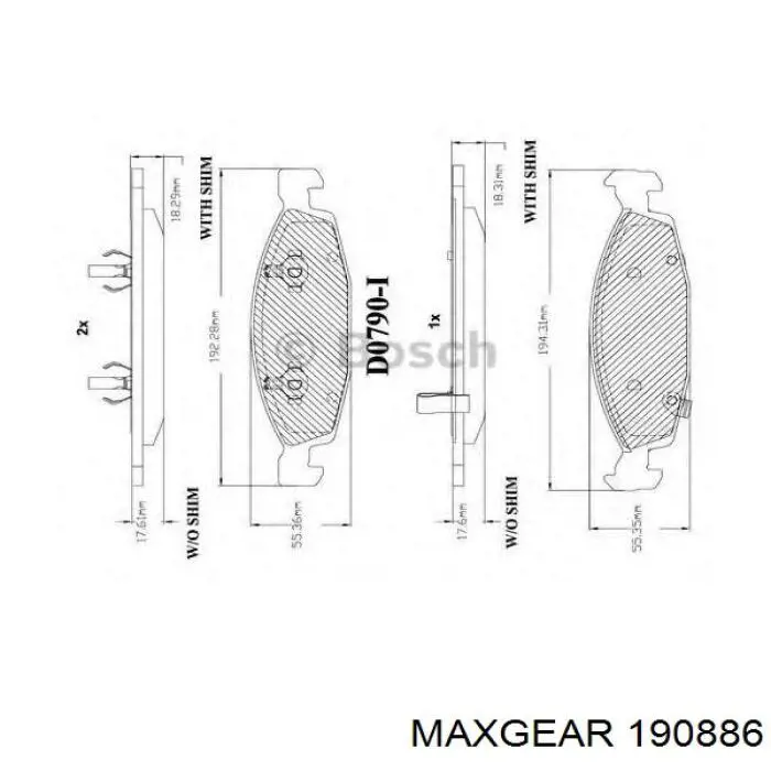 Передние тормозные колодки 190886 Maxgear