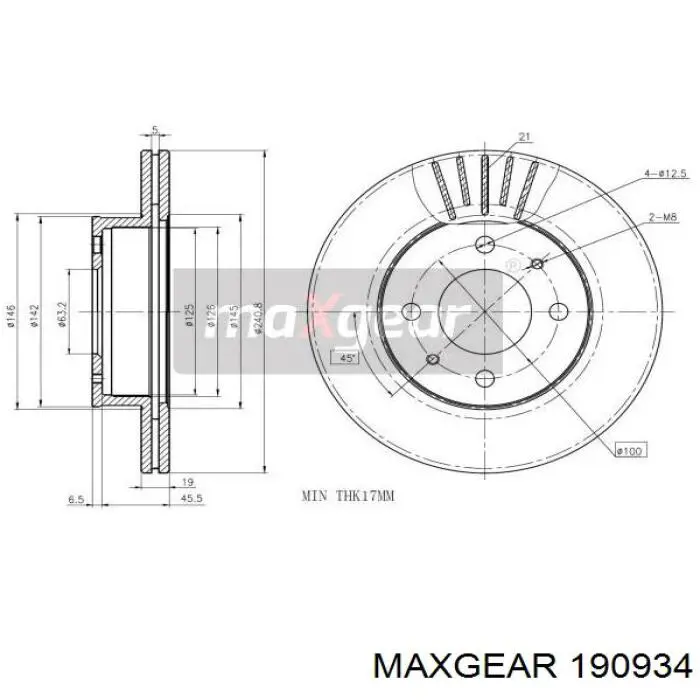 19-0934 Maxgear диск тормозной передний