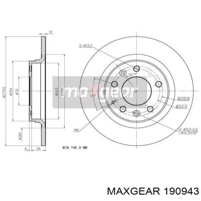 19-0943 Maxgear диск тормозной задний