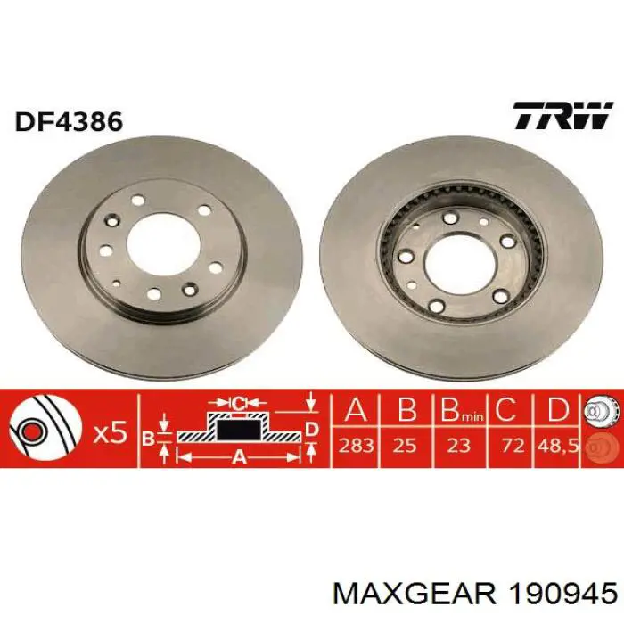 Передний тормозной диск Maxgear 190945