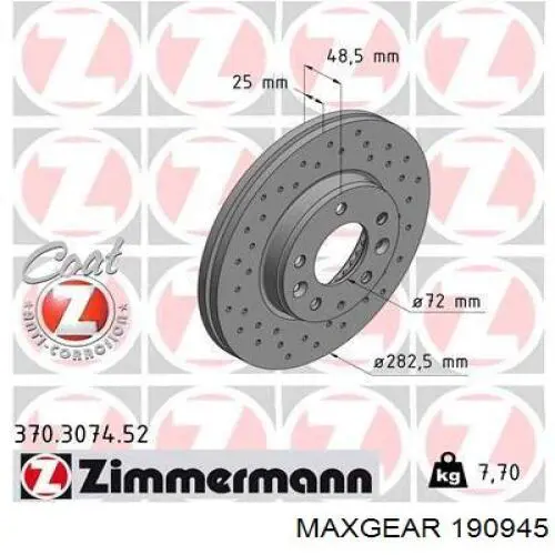 Передние тормозные диски 190945 Maxgear