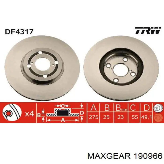 Купить 190966 Maxgear Ротор тормозной