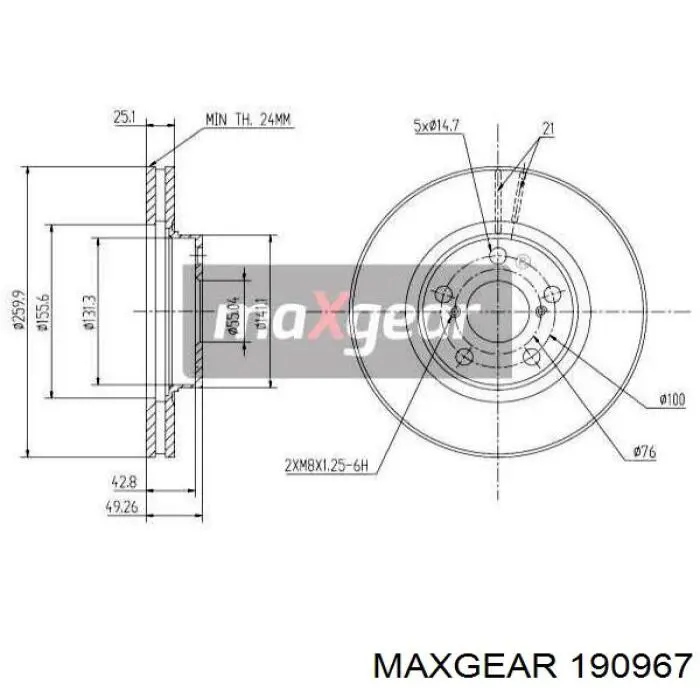 Передние тормозные диски 190967 Maxgear