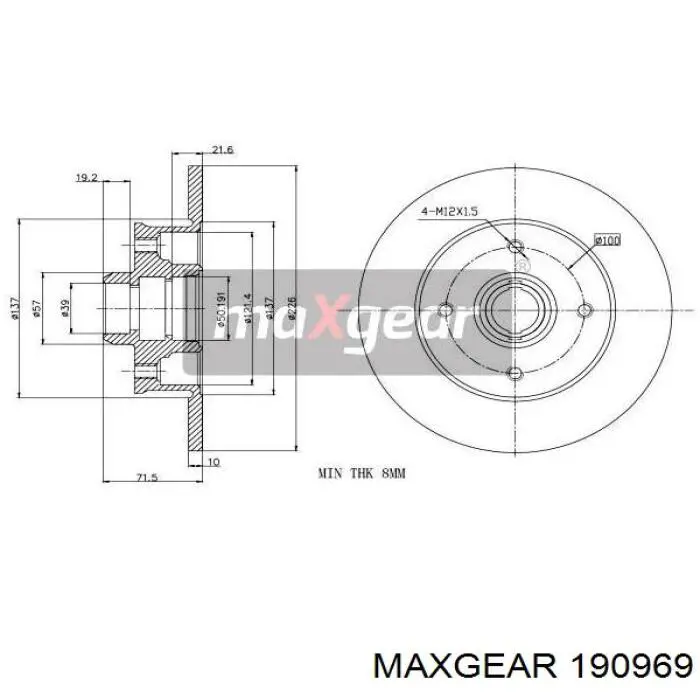 Передний тормозной диск Maxgear 190969
