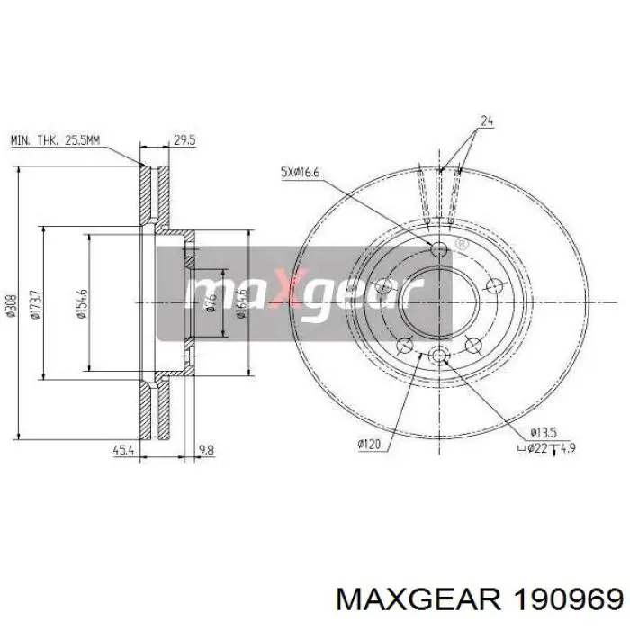 Передние тормозные диски 190969 Maxgear