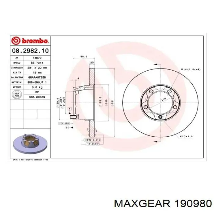 Купить 190980 Maxgear Ротор тормозной