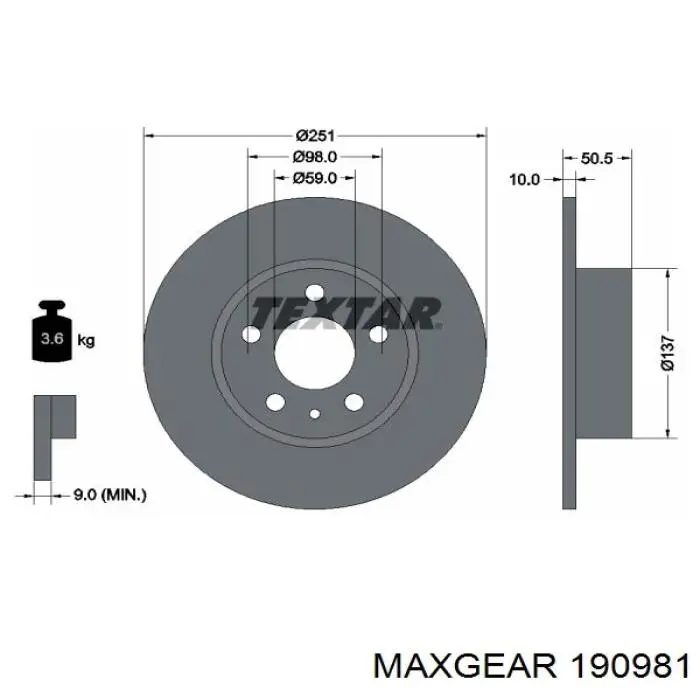 Задний дисковый тормоз Maxgear 190981