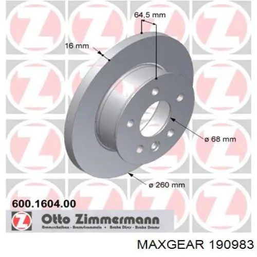 190983 Maxgear Диск тормозной передний