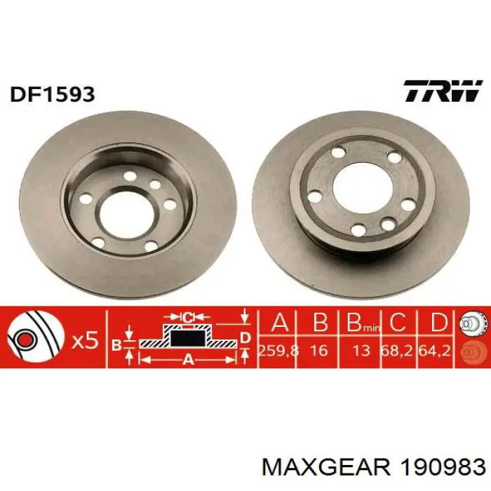 Передние тормозные диски 190983 Maxgear