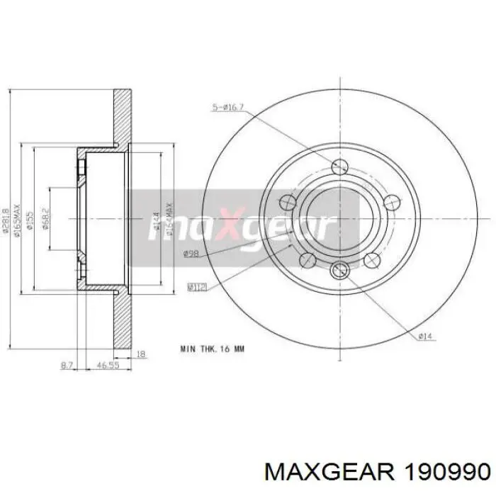 Передние тормозные диски 190990 Maxgear